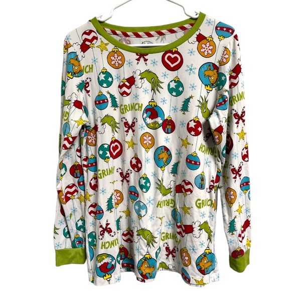 The Grinch Dr. Seuss Long Sleeve Pajama Shirt Green Adult Small (4-6) White - Picture 1 of 7